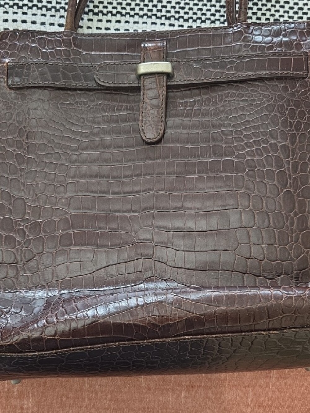 Talbots Dark Brown Croc-Embossed Leather Shoulder Tote - Picture 4 of 8